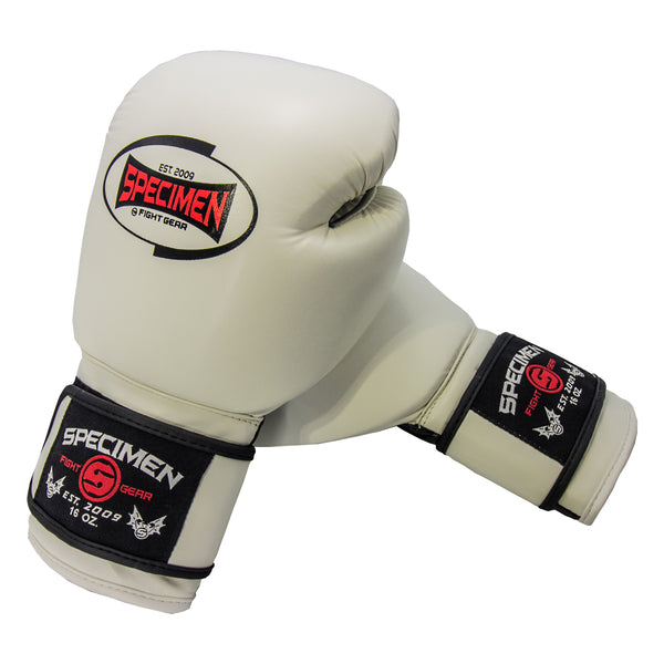 Specimen Centurion White Boxing Gloves. Buy gloves and get a free pair of hand wraps!